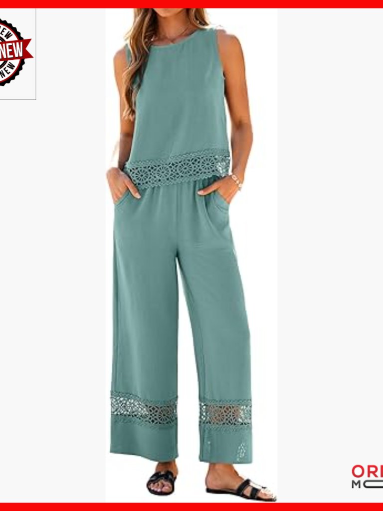 Sleeveless Crop Top Wide Leg Pants Set Lightweight Polyester Summer Outfit